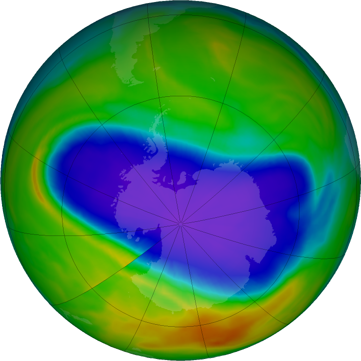 Antarctic ozone map for 05 October 2016